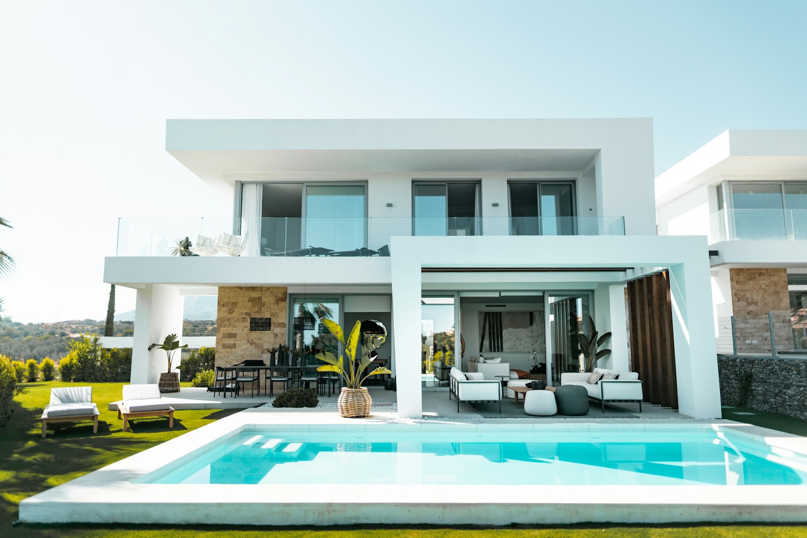 white and blue swimming pool, home